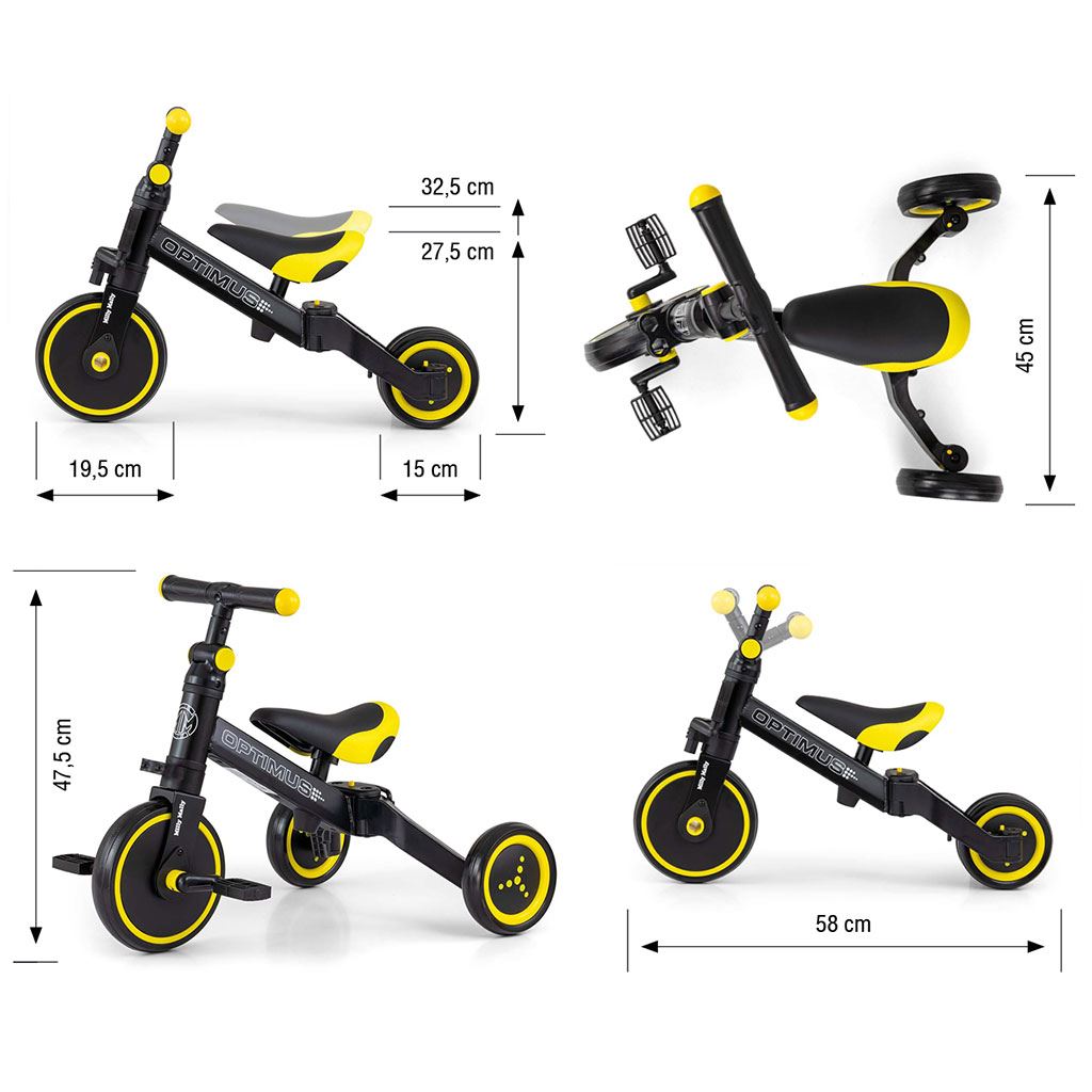 Gyerek háromkerekű bicikli 3az1-ben Milly Mally Optimus black