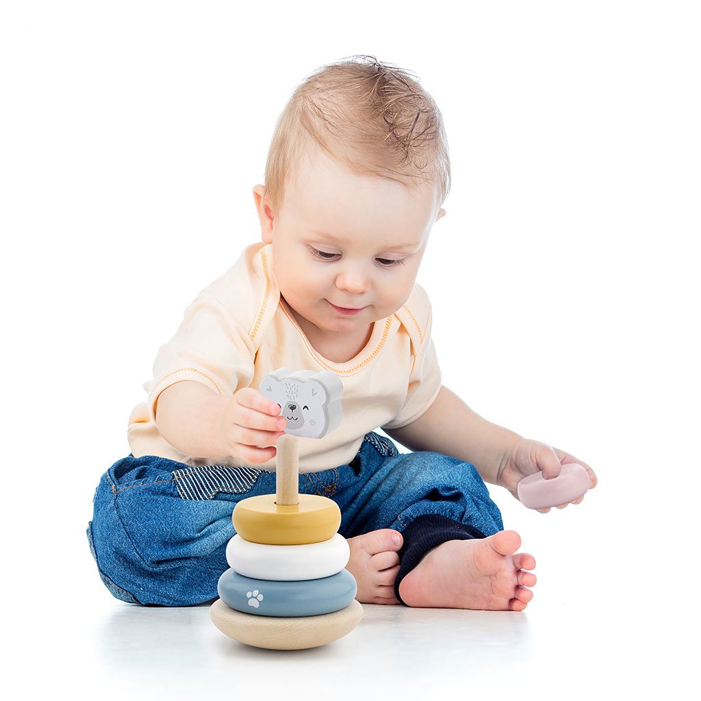 Fa építő készlet piramis gyermekeknek Viga Maci