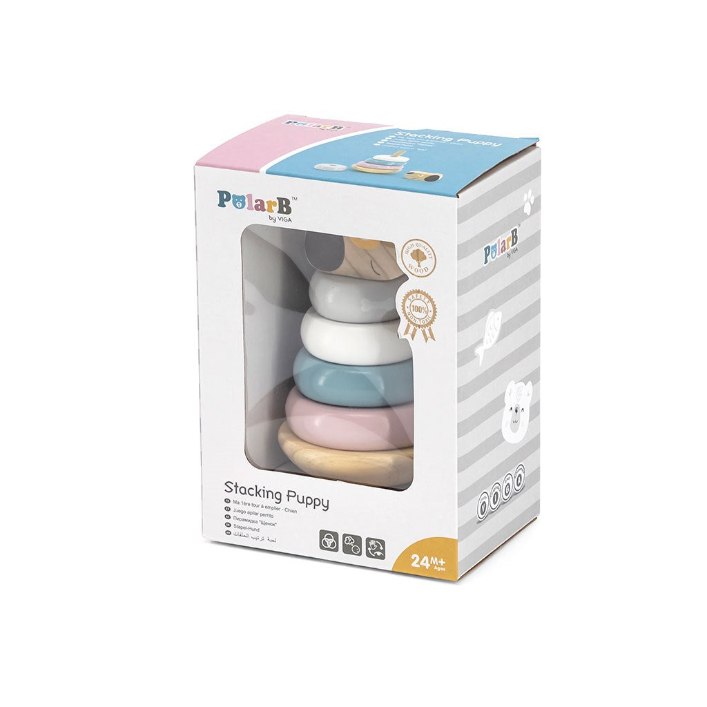 Fa építő készlet piramis gyermekeknek Viga Kutyuska