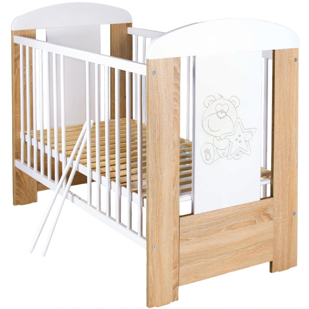 Gyerek kiságy New Baby Maci csillaggal standard tölgy