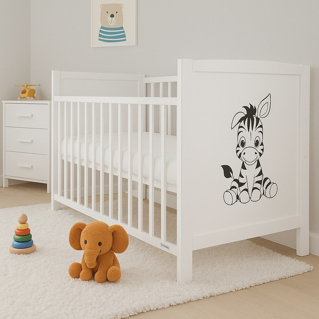 Gyerek kiságy New Baby BEA Zebra leengedhető oldalráccsal fehér