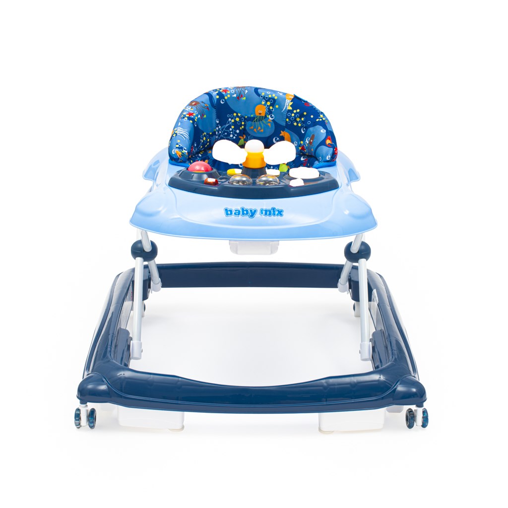 Gyerek bébikomp Baby Mix kormánykerékkel szilikon kerekek sötétkék