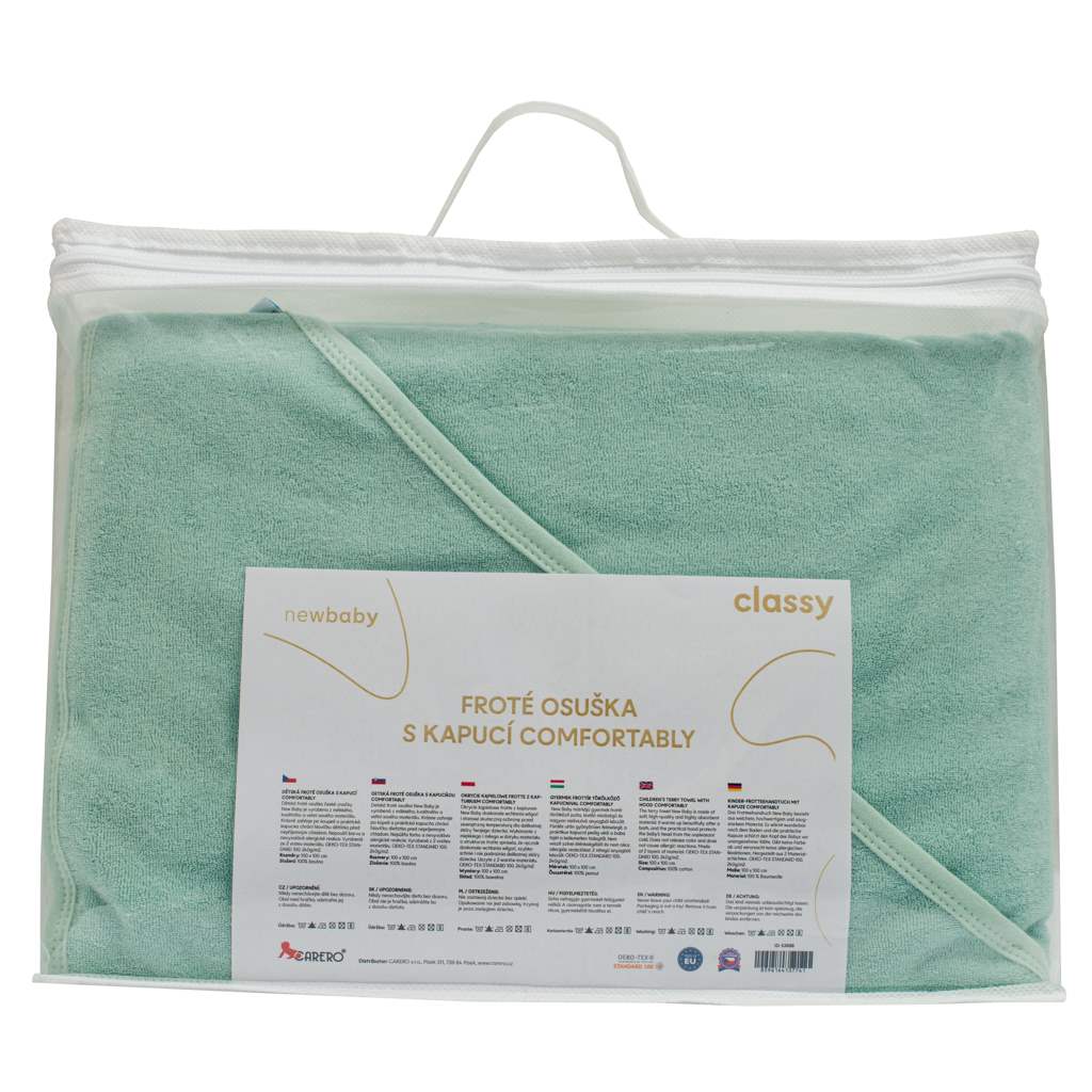 Gyermek frottír törölköző kapucnival New Baby Comfortably 80x80 cm mint