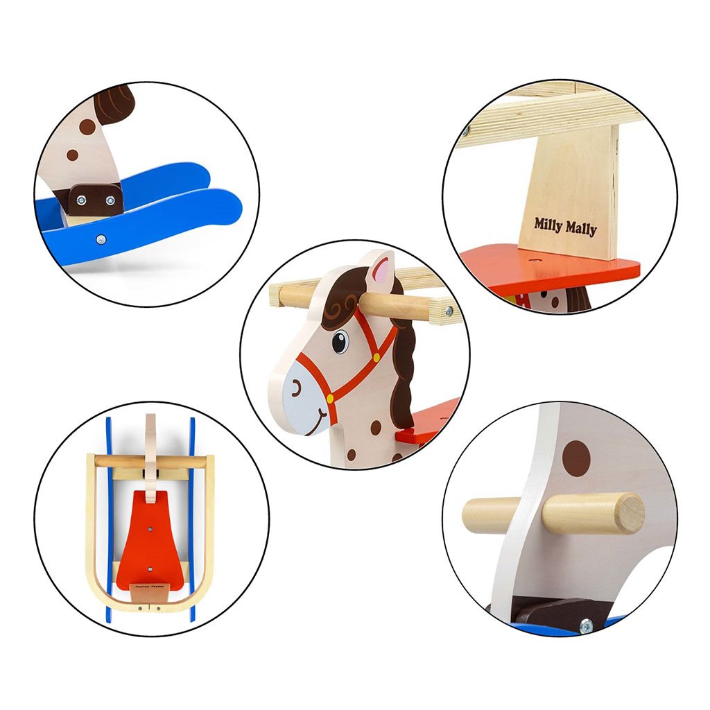 Fából készült hintaló háttámlával Milly Mally Lucky 12 kék-piros