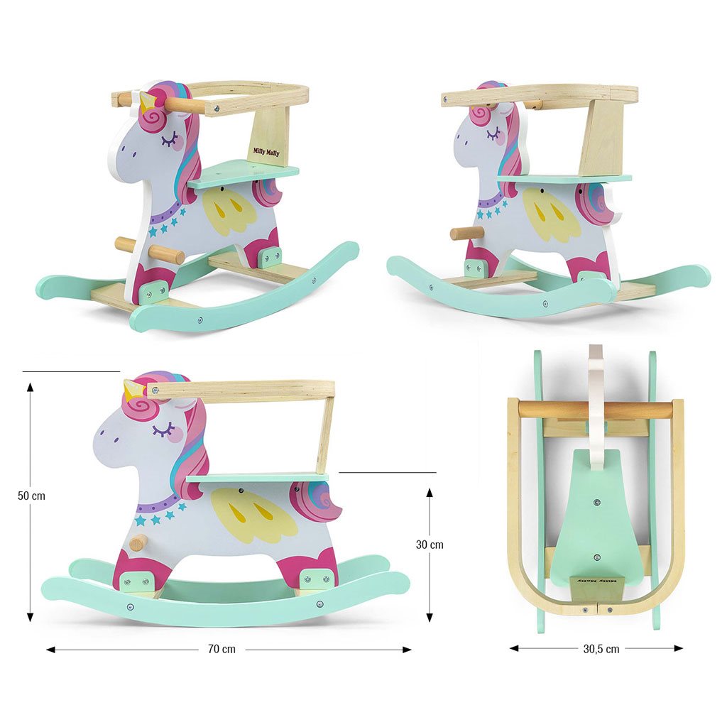 Fából készült hintaló háttámlával Milly Mally Lucky 12 Unicorn