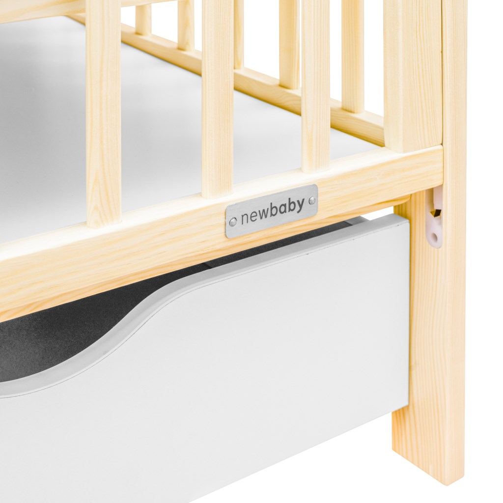 Gyerek kiságy New Baby LILLY leengedhető oldalráccsal és fiókkal természetes