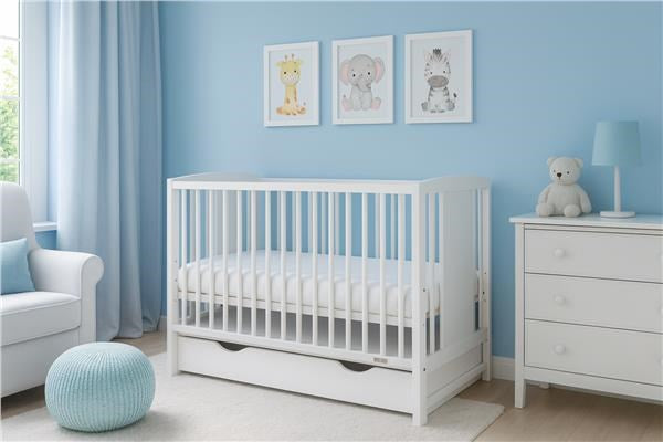 Gyerek kiságy New Baby POLLY leengedhető oldalráccsal és fiókkal fehér