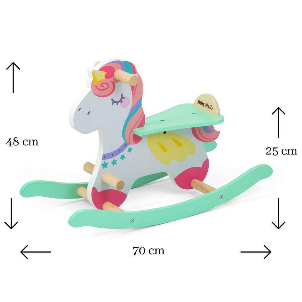 Fából készült hintaló háttámlával Milly Mally Lucky 18 Unicorn