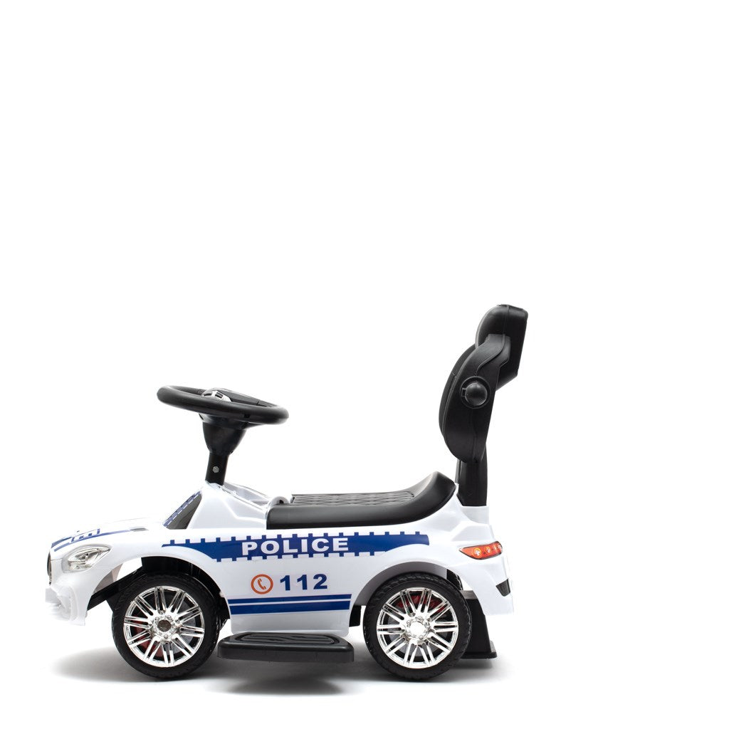 Zenélő bébitaxi vezetőrúddal Baby Mix RENDŐRSÉG fehér (A CSOMAGOLÁS SERULT)