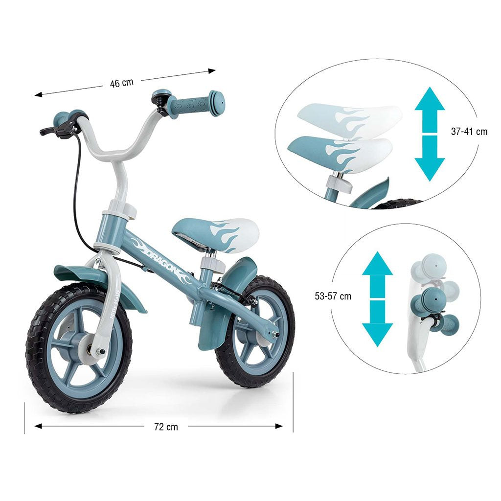 Gyerek futóbicikli Milly Mally Dragon fékkel Denim