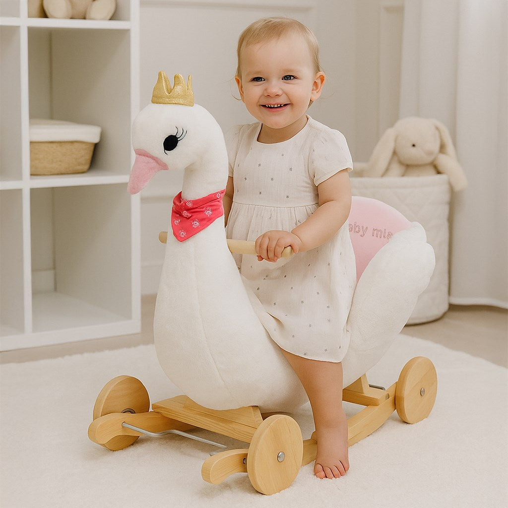 Hintajáték kerekekkel és dallammal, Baby Mix Hattyú, fehér