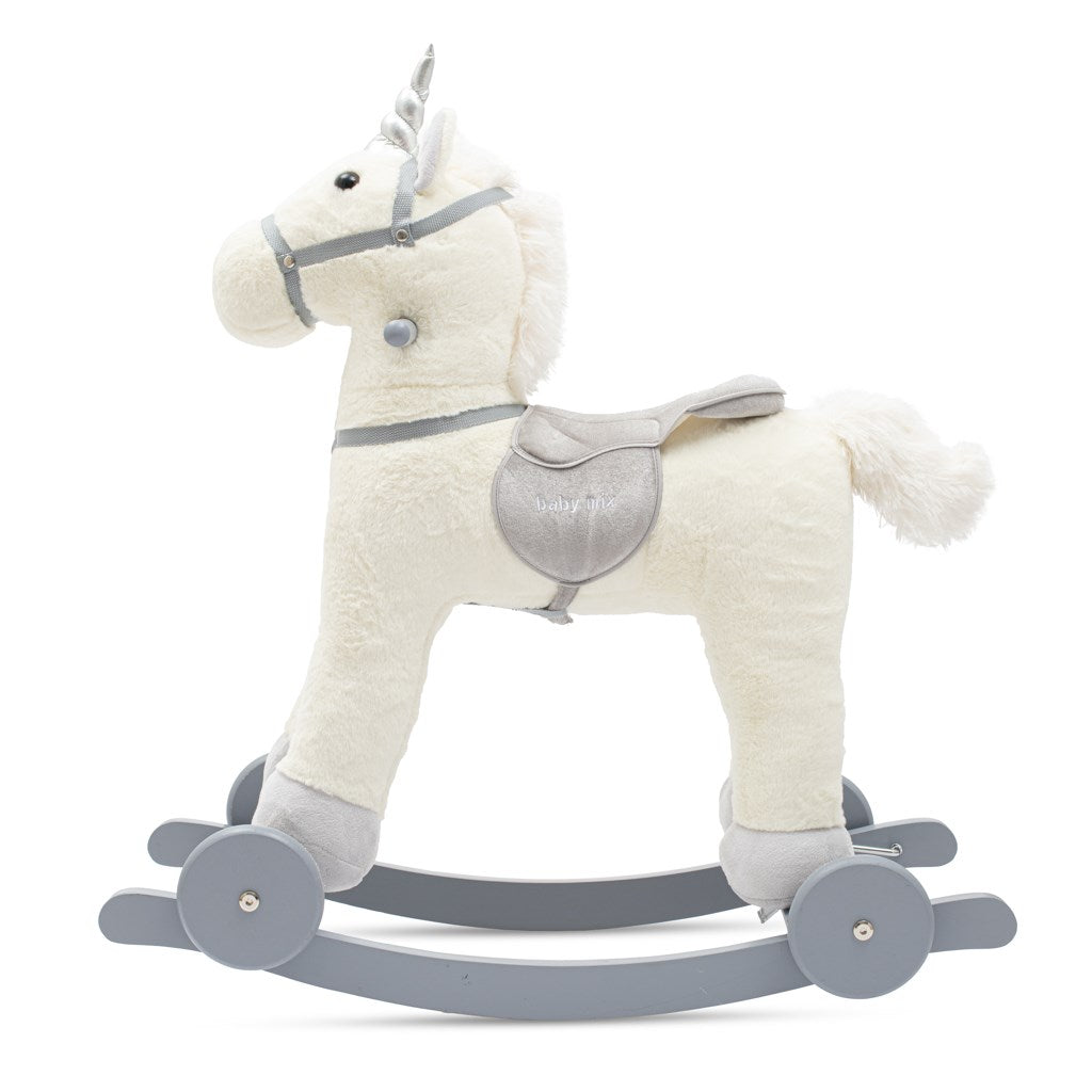 Hintaló játékszer dallammal és kerekekkel Unicorn Baby Mix fehér