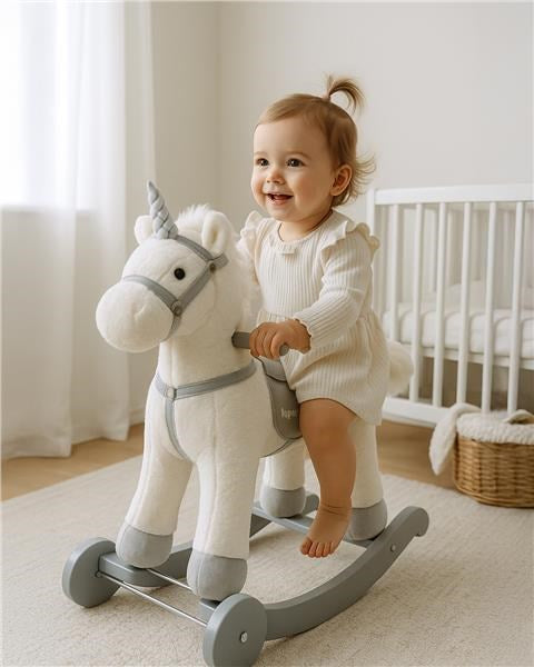 Hintaló játékszer dallammal és kerekekkel Unicorn Baby Mix fehér