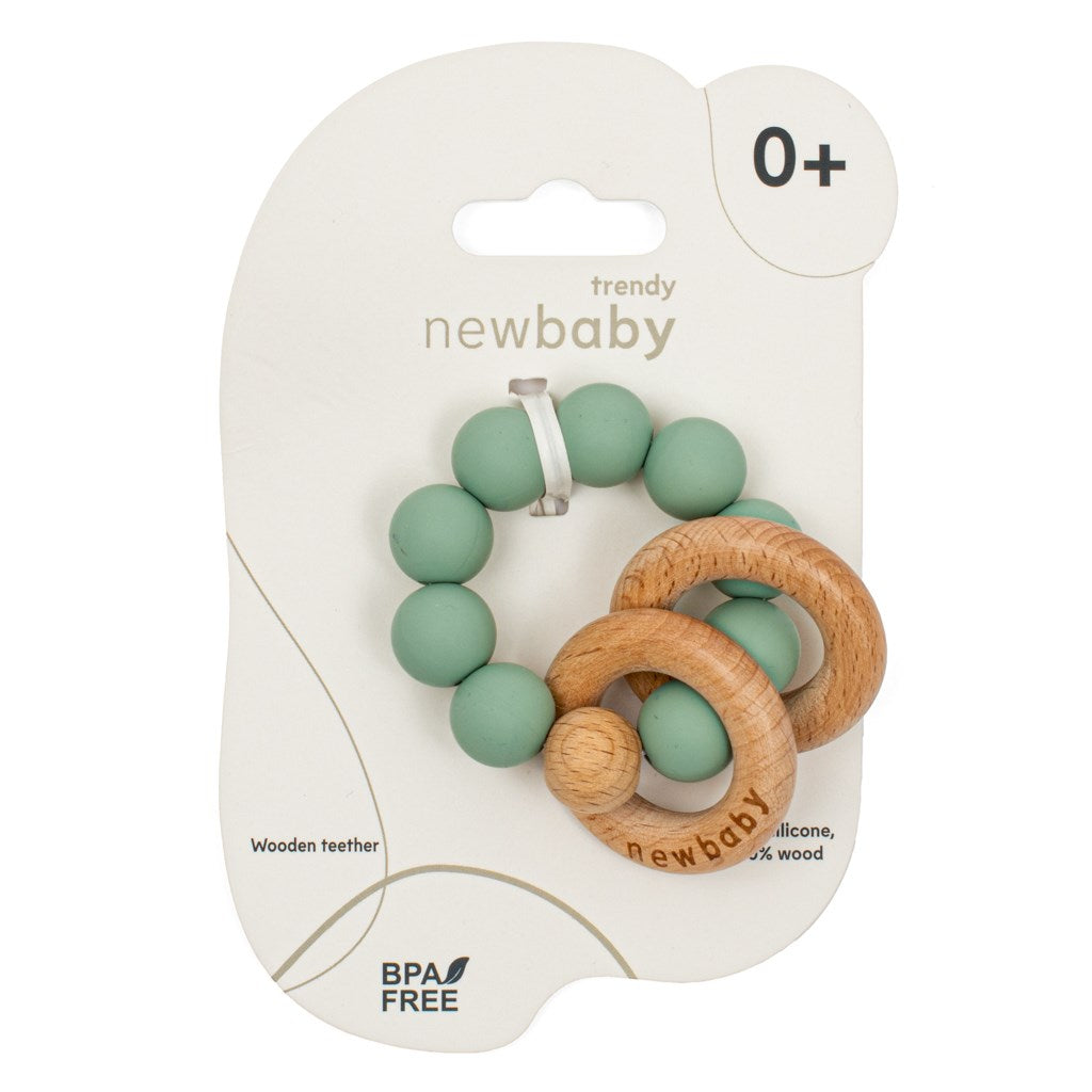 Baba szilikon rágóka gyöngyökkel New Baby szürke