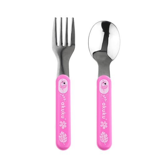 Akuku rozsdamentes acél gyermekkanál és villa rózsaszín (a csomagolás sérült)