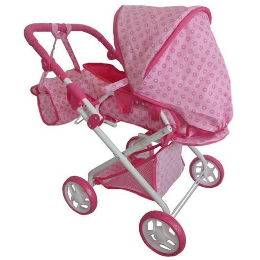 Játék babakocsi 2az1-ben Baby Mix rózsaszín virágokkal (a csomagolás sérült)