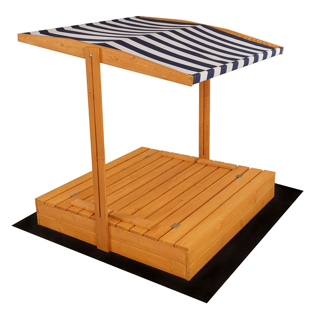 Zárható fa homokozó padokkal és tetővel gyerekeknek Baby Mix 120x120 cm kék-fehér