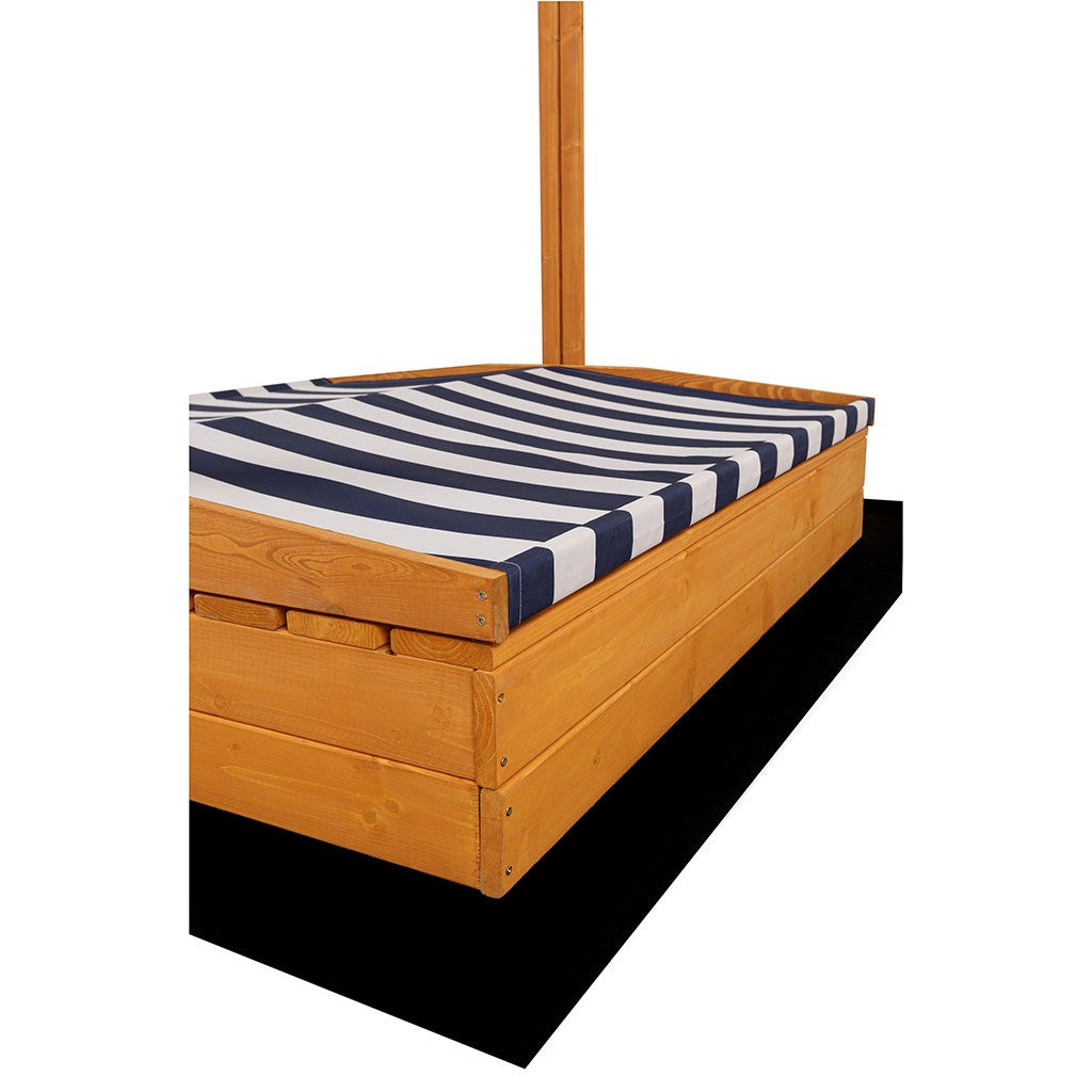 Zárható fa homokozó padokkal és tetővel gyerekeknek Baby Mix 120x120 cm kék-fehér