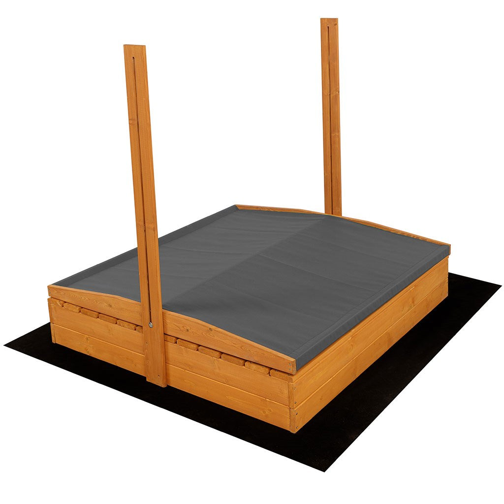 Zárható fa homokozó padokkal és tetővel gyerekeknek Baby Mix 120x120 cm szürke