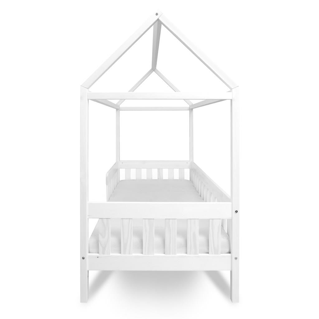 Gyermek ház alakú ágy korláttal és ágyráccsal New Baby CASTELLO 180x90 cm fehér