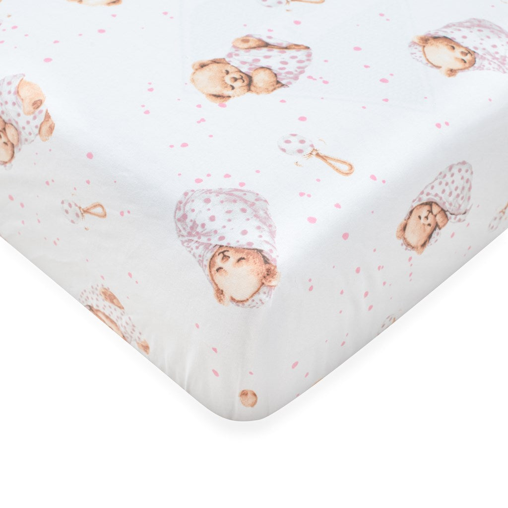 Pamut kiságyba való lepedő pamut New Baby Sweet teddy bear 120x60 cm pink