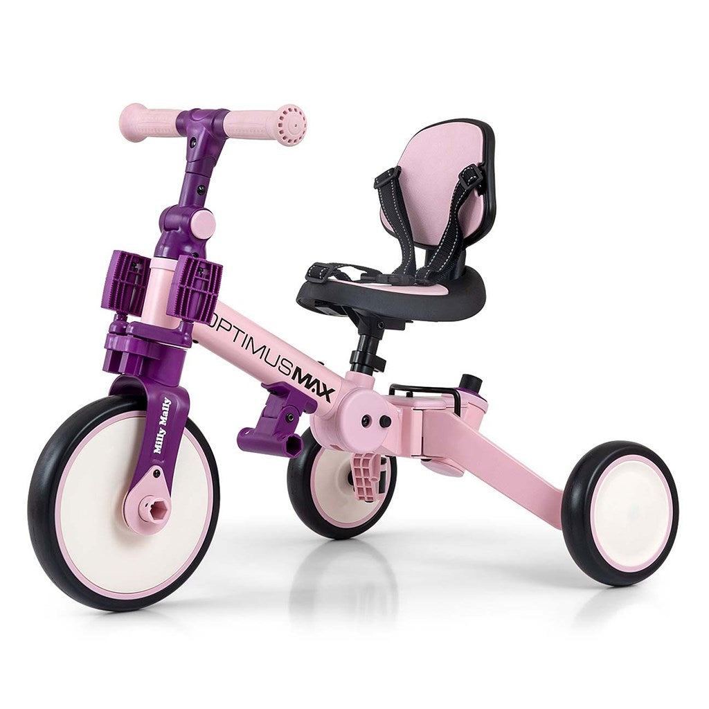 Gyerek háromkerekű bicikli 5az1-ben Milly Mally Optimus Max tolókarral pink