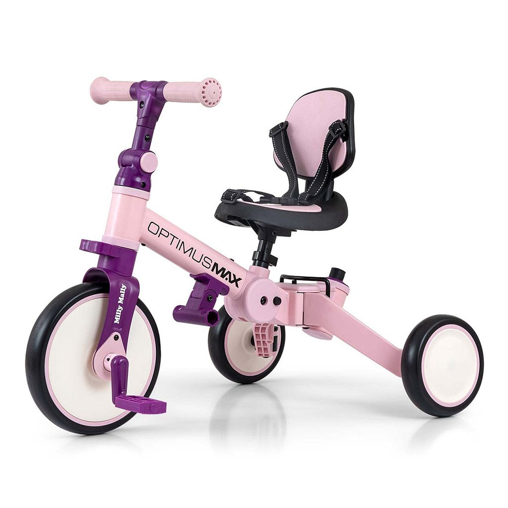 Gyerek háromkerekű bicikli 5az1-ben Milly Mally Optimus Max tolókarral pink