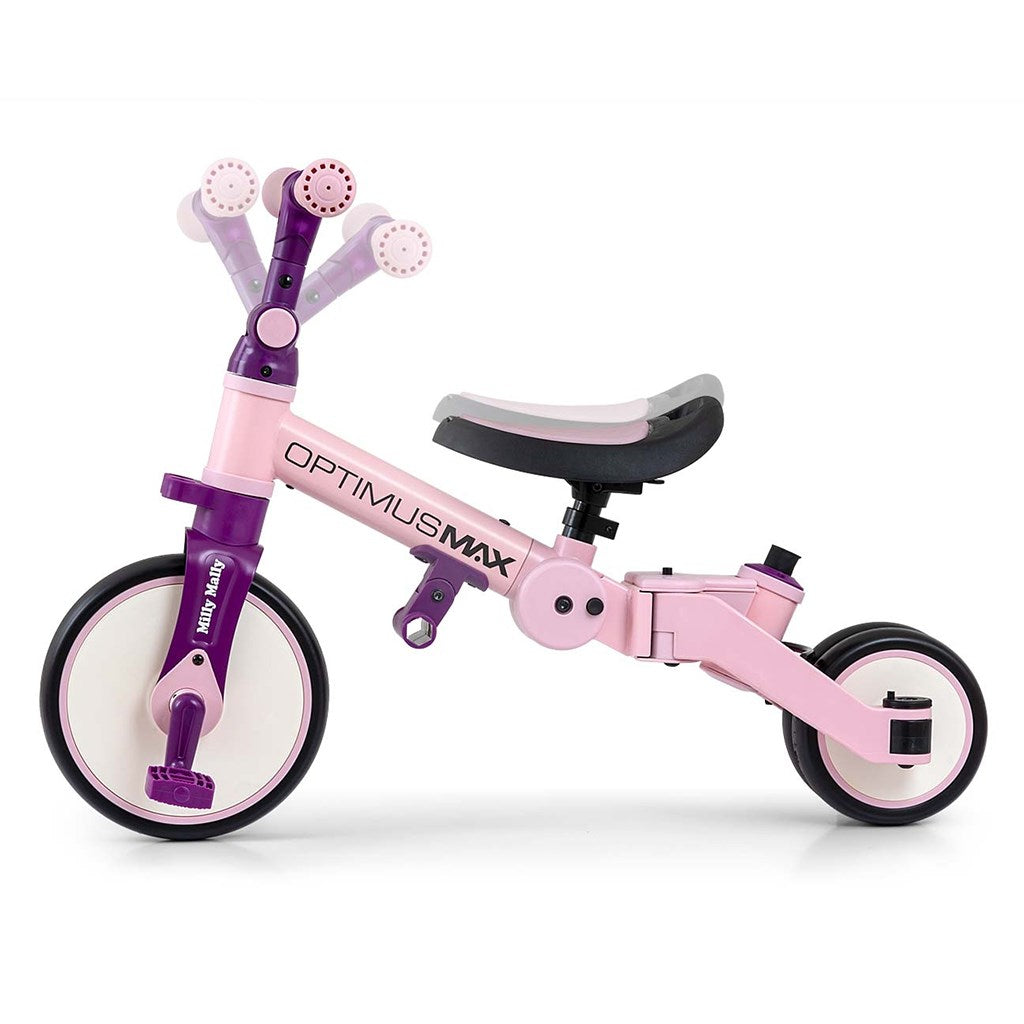 Gyerek háromkerekű bicikli 5az1-ben Milly Mally Optimus Max tolókarral pink