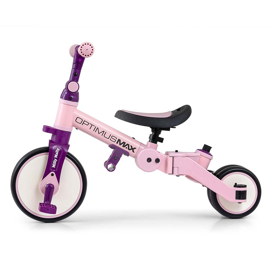 Gyerek háromkerekű bicikli 5az1-ben Milly Mally Optimus Max tolókarral pink