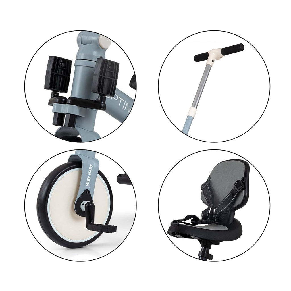 Gyerek háromkerekű bicikli 5az1-ben Milly Mally Optimus Max tolókarral denim