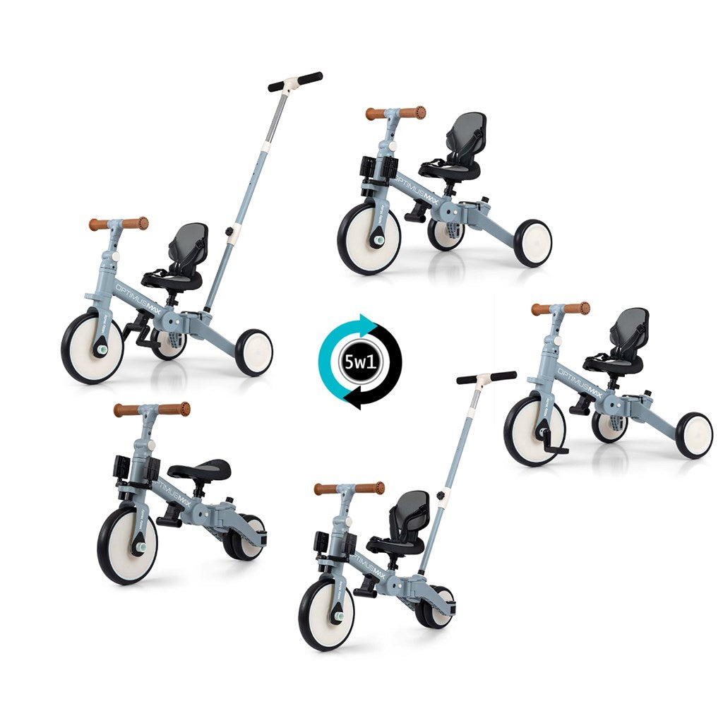 Gyerek háromkerekű bicikli 5az1-ben Milly Mally Optimus Max tolókarral denim