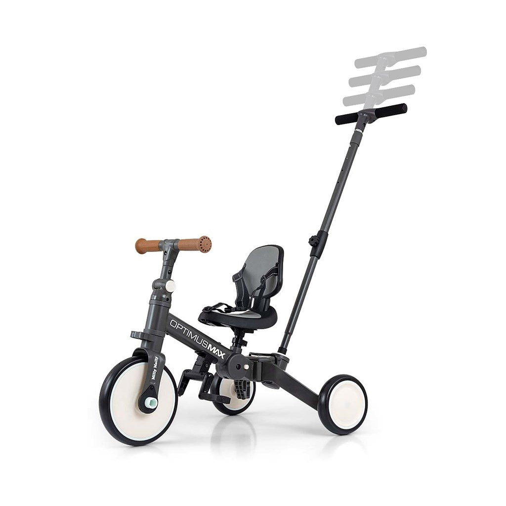 Gyerek háromkerekű bicikli 5az1-ben Milly Mally Optimus Max tolókarral dark grey