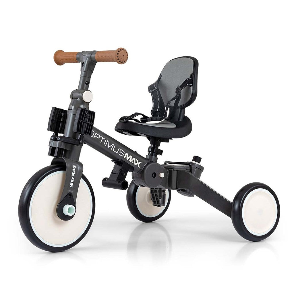 Gyerek háromkerekű bicikli 5az1-ben Milly Mally Optimus Max tolókarral dark grey