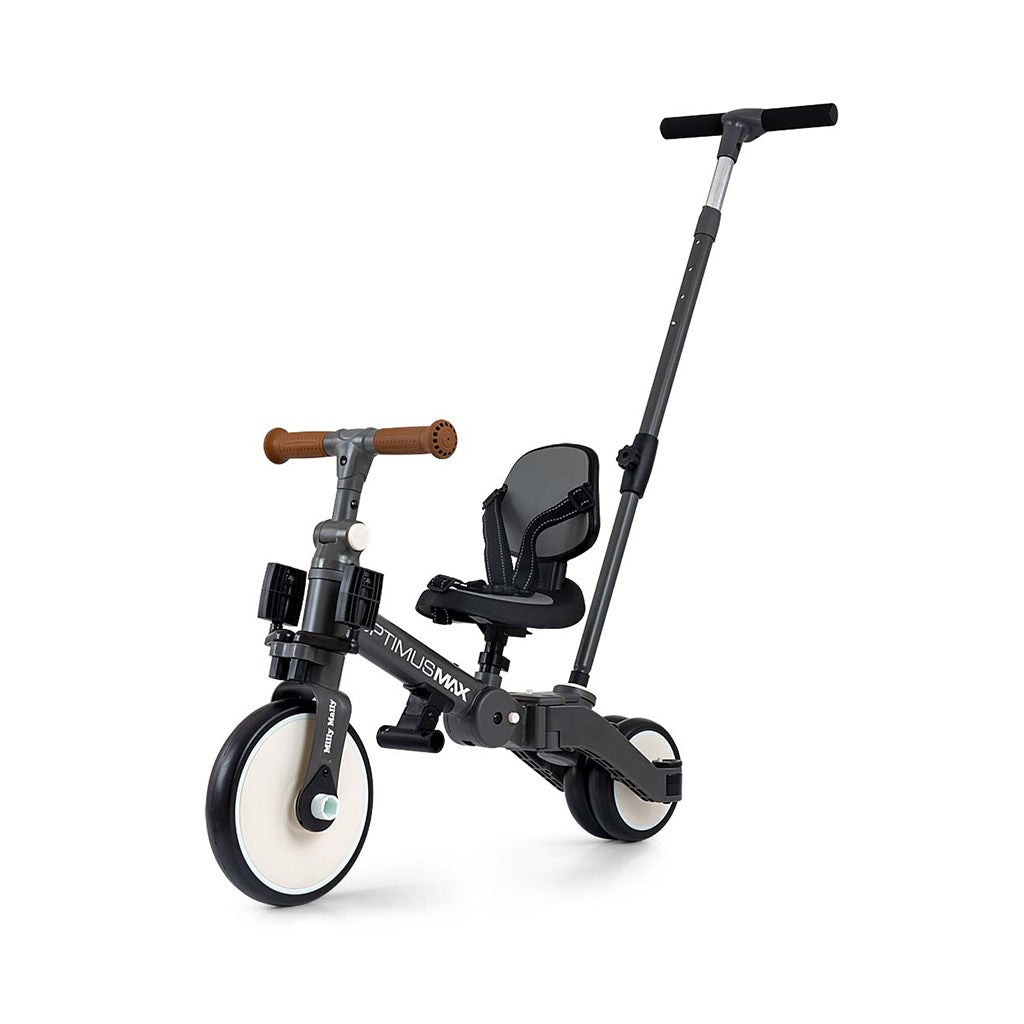 Gyerek háromkerekű bicikli 5az1-ben Milly Mally Optimus Max tolókarral dark grey