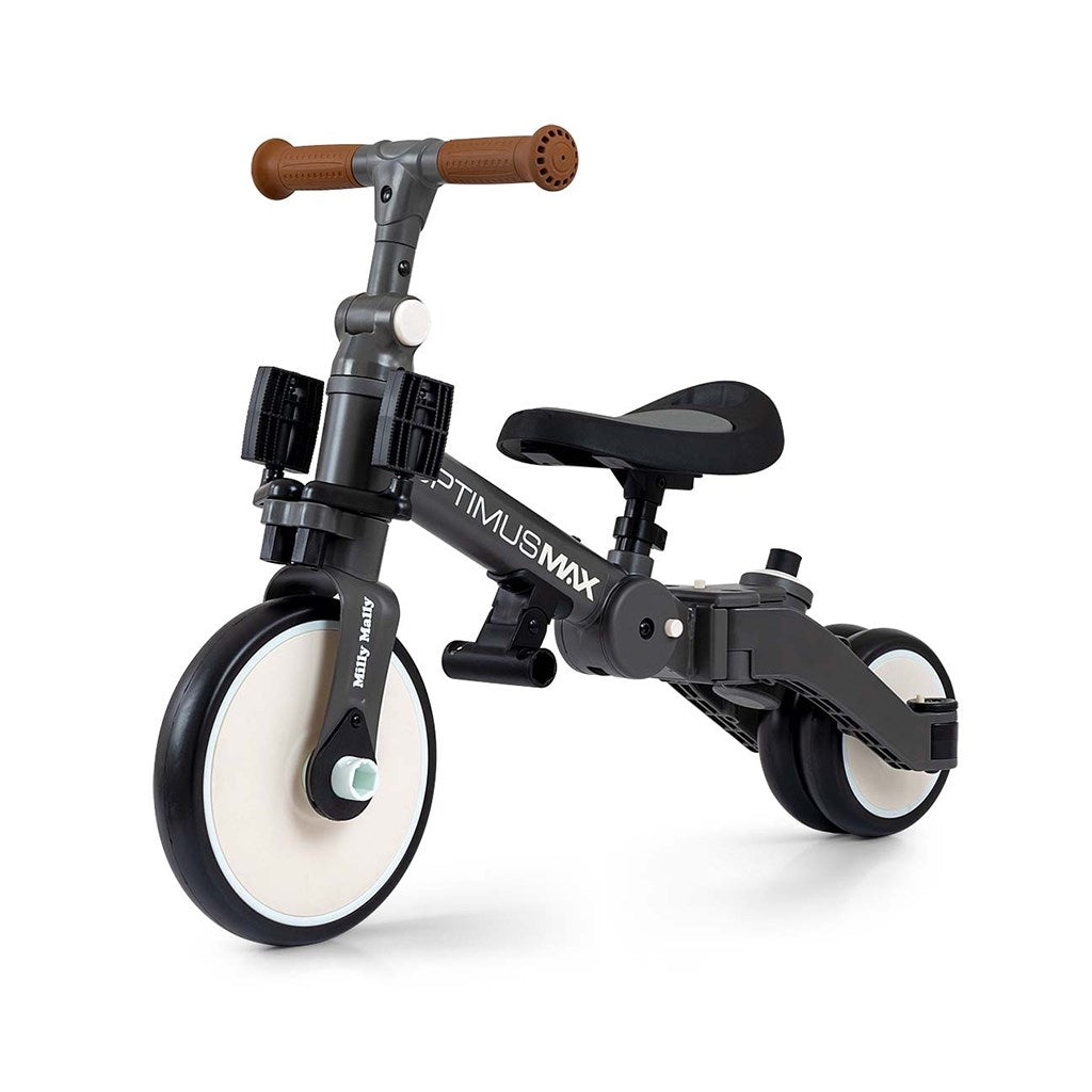Gyerek háromkerekű bicikli 5az1-ben Milly Mally Optimus Max tolókarral dark grey
