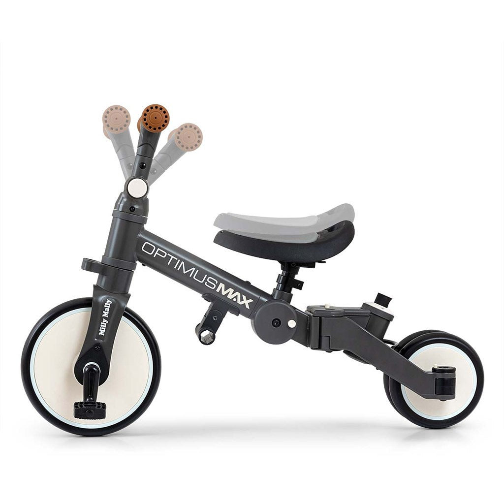 Gyerek háromkerekű bicikli 5az1-ben Milly Mally Optimus Max tolókarral dark grey