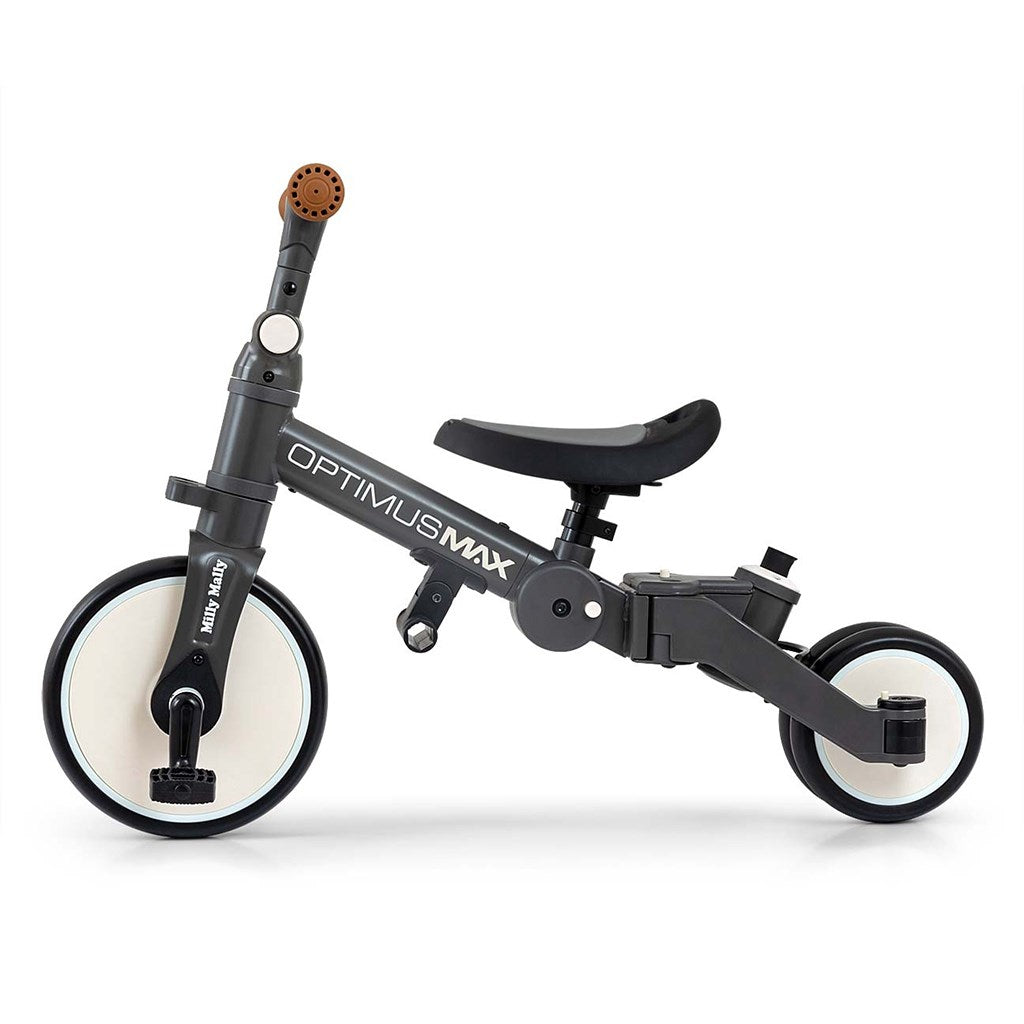 Gyerek háromkerekű bicikli 5az1-ben Milly Mally Optimus Max tolókarral dark grey