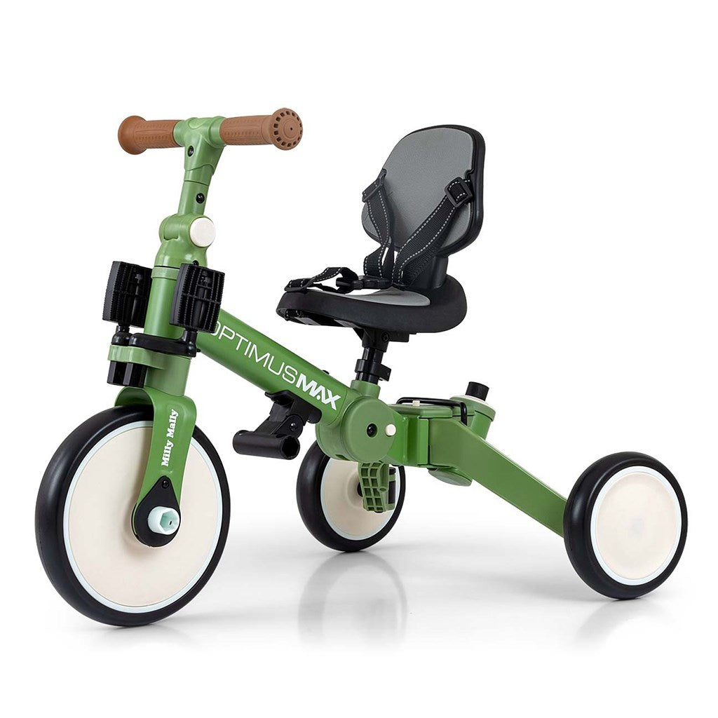 Gyerek háromkerekű bicikli 5az1-ben Milly Mally Optimus Max tolókarral green