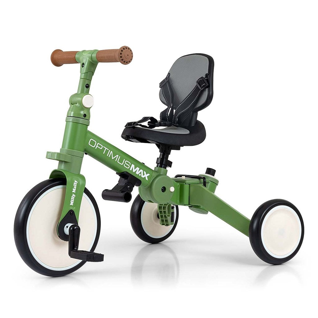 Gyerek háromkerekű bicikli 5az1-ben Milly Mally Optimus Max tolókarral green