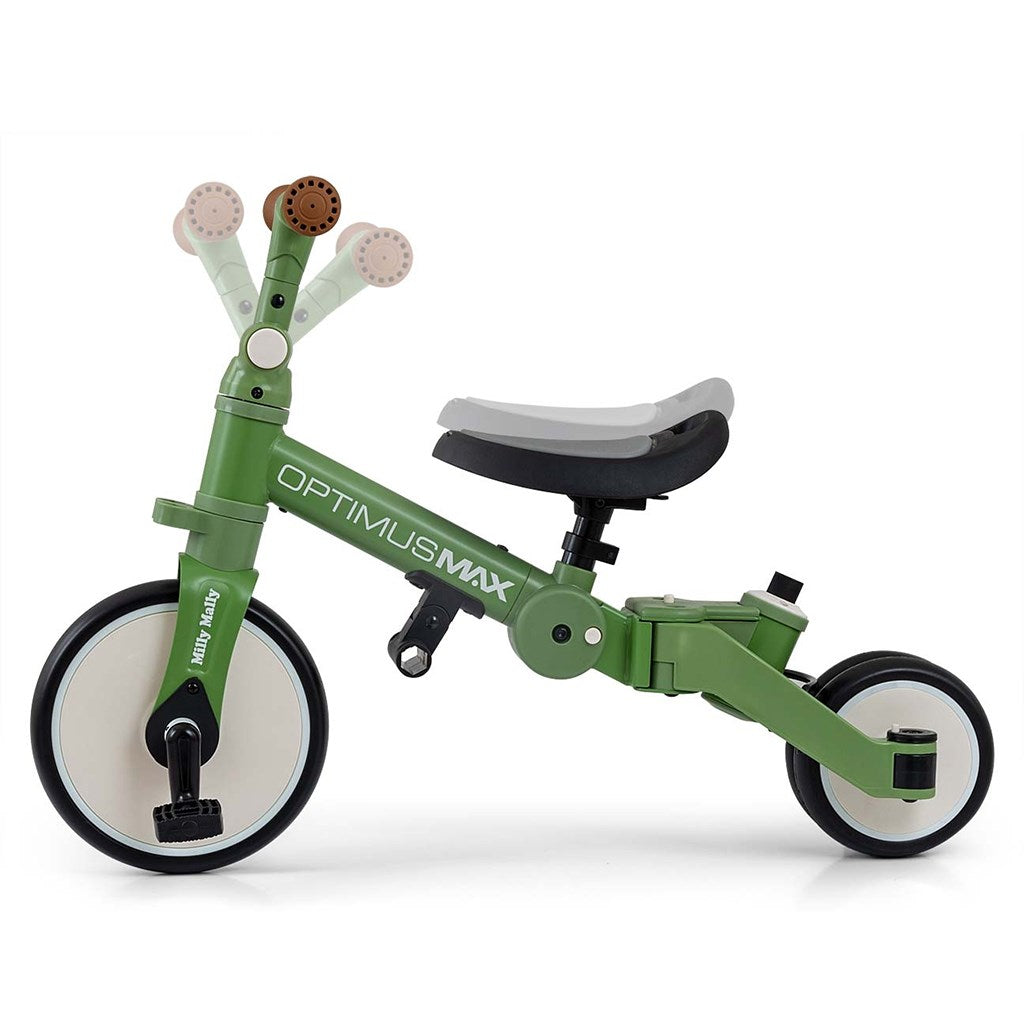Gyerek háromkerekű bicikli 5az1-ben Milly Mally Optimus Max tolókarral green