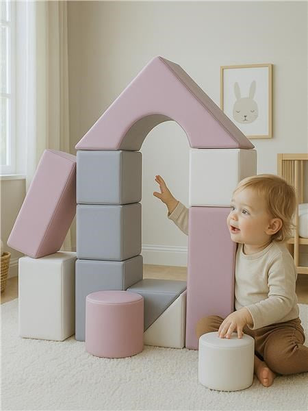 Habkockák – óriási építőkészlet 11 db white-light pink-grey