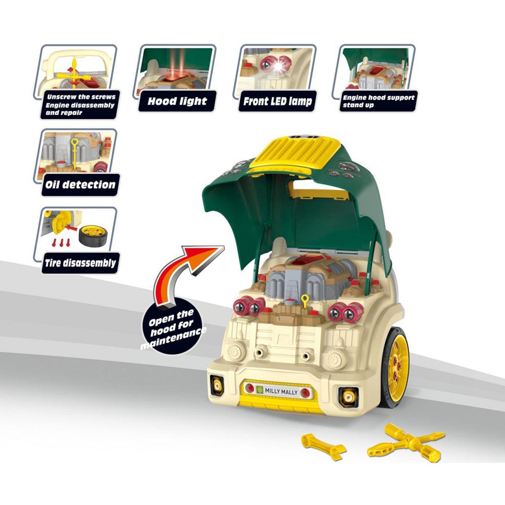 Realisztikus modell az autó elejének nyitható motorháztetőjével, Milly Mally N-GINE green