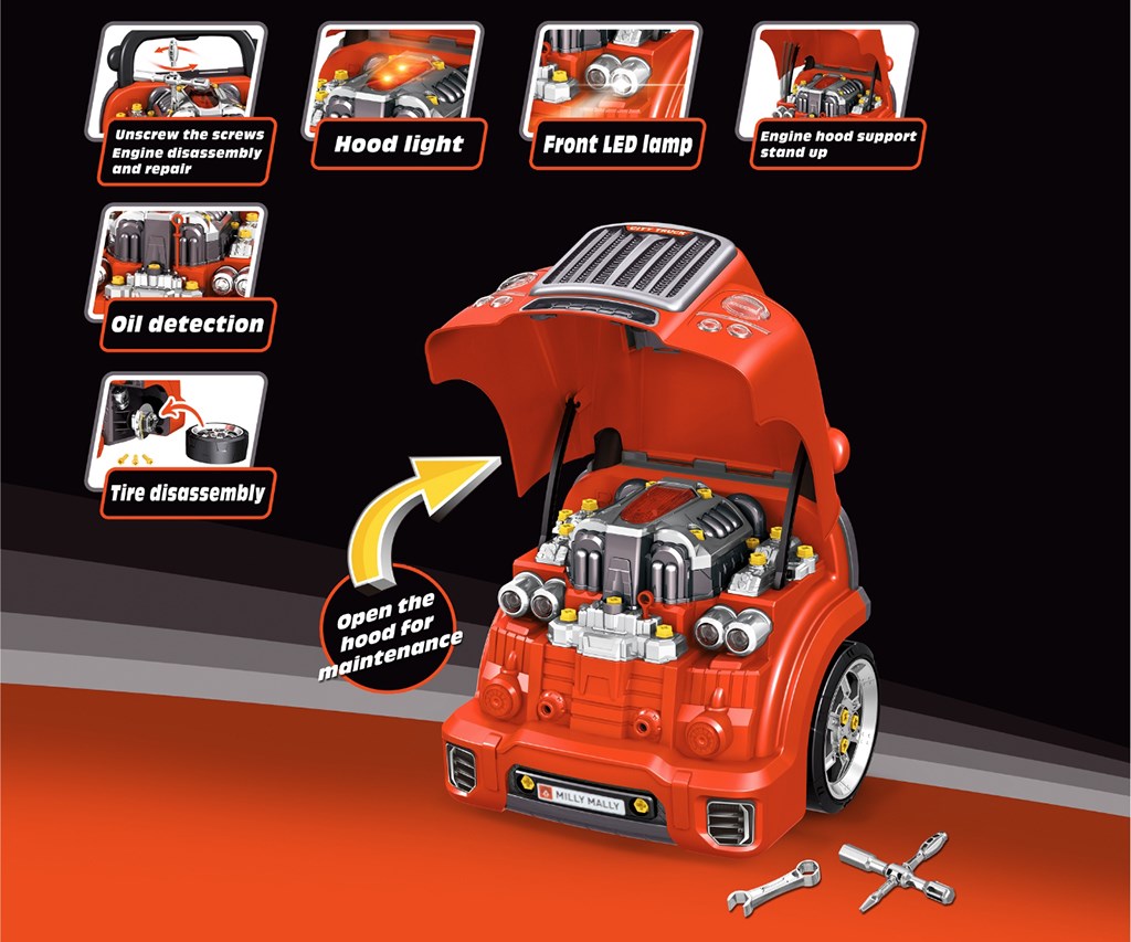 Realisztikus modell az autó elejének nyitható motorháztetőjével, Milly Mally N-GINE red