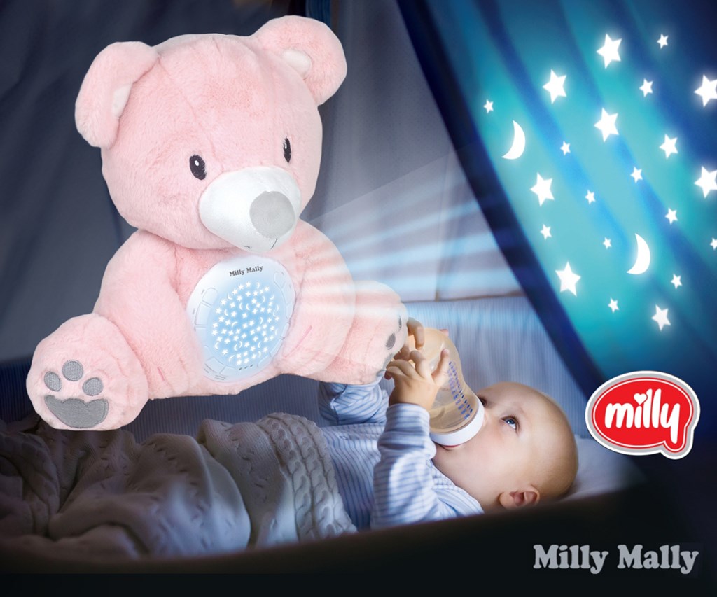 Plüss szundibarát maci projektorral Milly Mally Bear pink