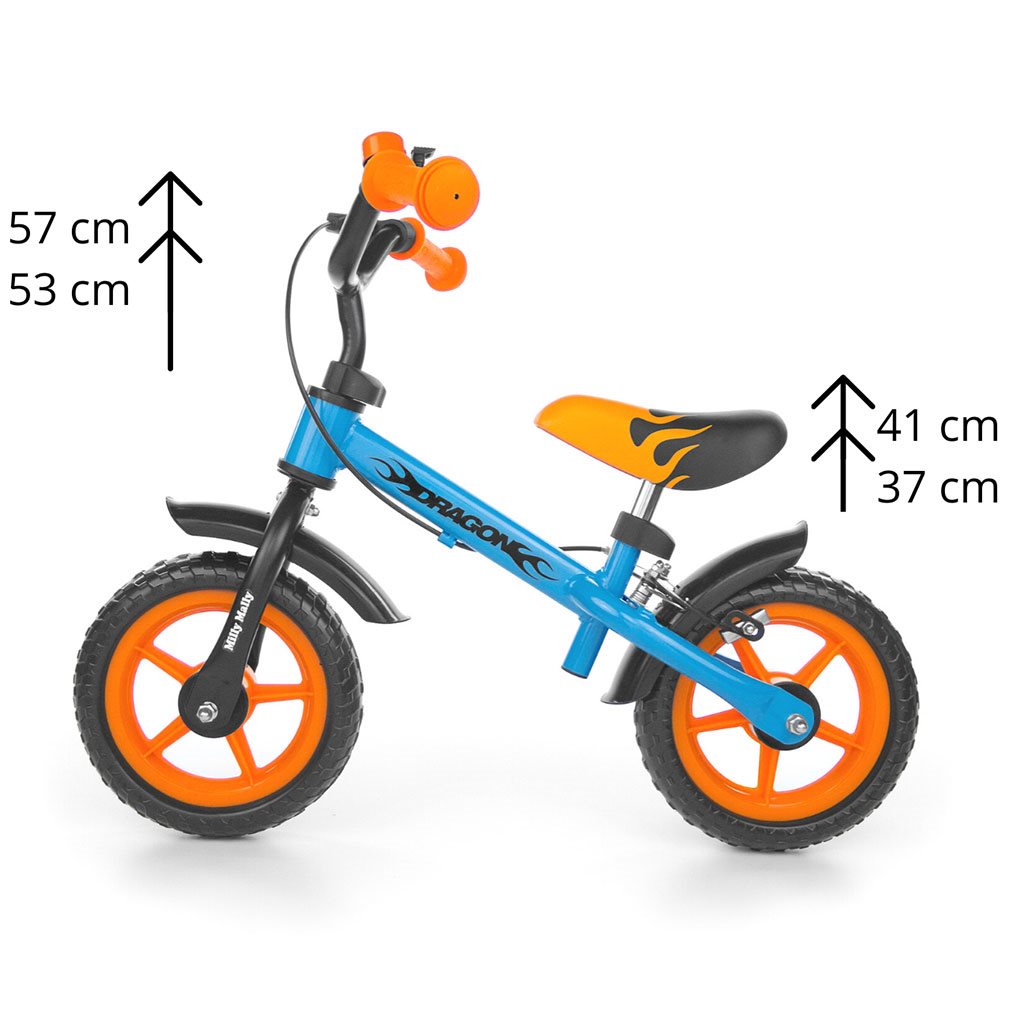 Gyerek futóbicikli Milly Mally Dragon fékkel narancssárga - kék