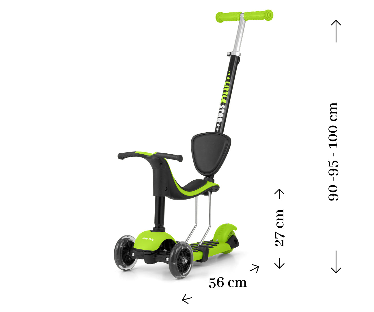 Milly Mally Ride On/Scooter 3in1 Little Star Green